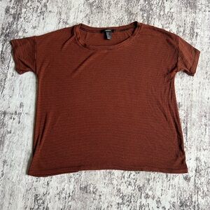 Forever 21 Burnt Orange Black Striped Box Fit Short Sleeve T-Shirt size Small
